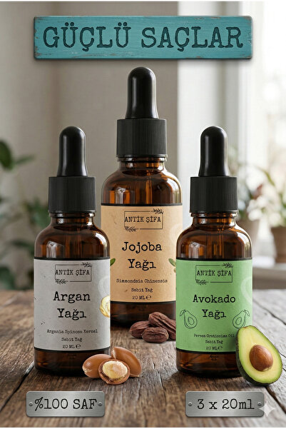 Antik Şifa Doğal Saç Bakım Seti, 3'lü Soğuk Sıkım Yağ Seti - (ARGAN YAĞI, AVO...