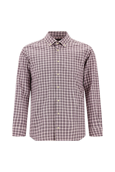 Abdullah Kiğılı Uzun Kol Slim Fit Dar Kesim Düğmeli Yaka Pamuk Ekose Gömlek