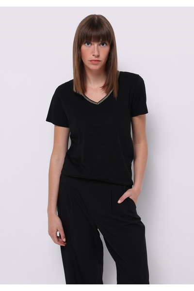 Colin's Регулярне облягання V-подібним вирізом жіночий чорний з коротким рука...