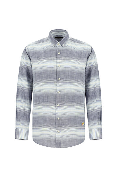 Abdullah Kiğılı Uzun Kol Regular Fit Spor Çizgili Pamuk Gömlek