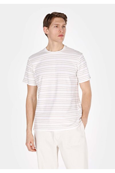 Colin's Tricou alb cu mânecă scurtă pentru bărbați, cu gât rotund, cu dungi