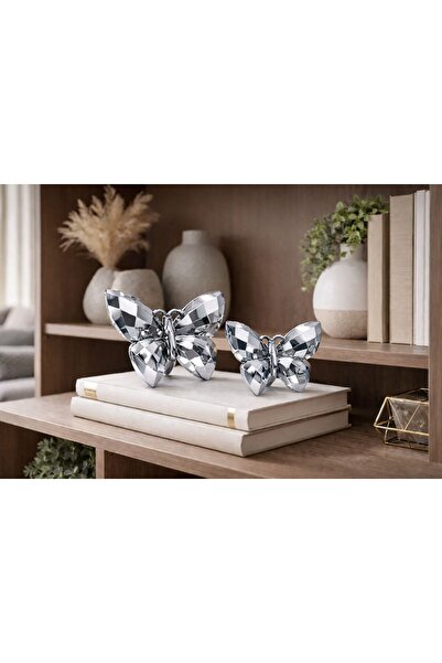 HRD STORE DEKORATİF 2 Lİ KELEBEK SÜS BİBLO AKSESUAR GÜMÜŞ