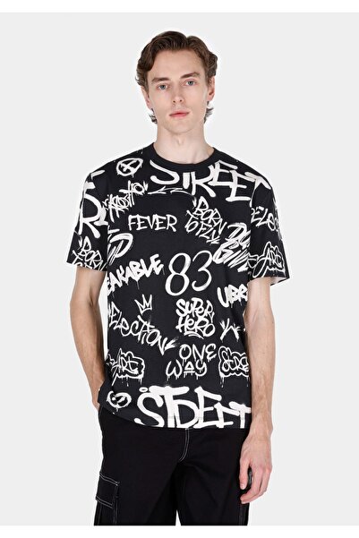 Colin's تي شيرت رجالي أسود بأكمام قصيرة وياقة دائرية ومطبوع بشكل مريح