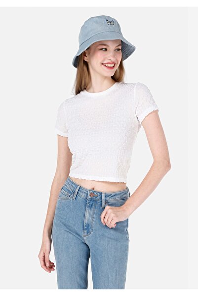 Colin's Slim Fit Yuvarlak Yaka Örme Düz Kadın Beyaz Kısa Kol Tişört