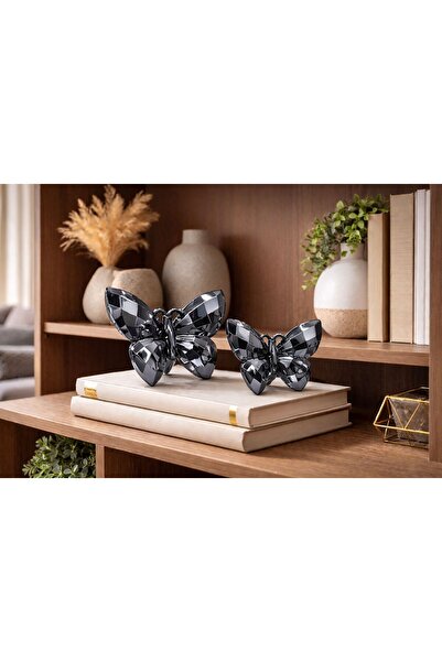 HRD STORE DEKORATİF 2 Lİ KELEBEK SÜS BİBLO AKSESUAR ANTRASİT EV OFİS