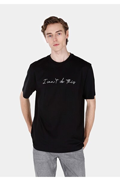 Colin's Tricou negru cu mânecă scurtă pentru bărbați, cu gât rotund, cu potri...