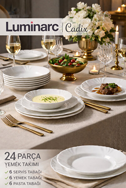 Luminarc Arcopal Cadix Beyaz 24 Parça 6 Kişilik Yemek Takımı.Çeyiz Seti.(SERV...