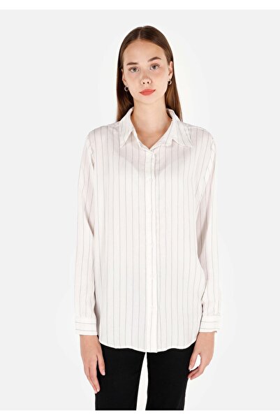Colin's Regular Fit Shirt Neck Striped Women's White Long Sleeve Shirt
