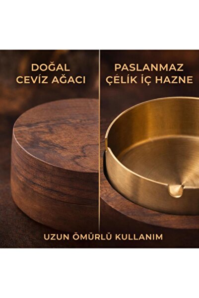 coofbe Ahşap Kapaklı Masaüstü Küllük Kül Tablası Paslanmaz Çelik Kül Tablası Koku Engellemeli Küllük
