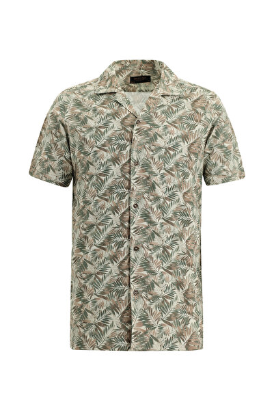 Abdullah Kiğılı Αθλητικό πουκάμισο με στάμπα Slim Fit βαμβακερό - κοντό μανίκι