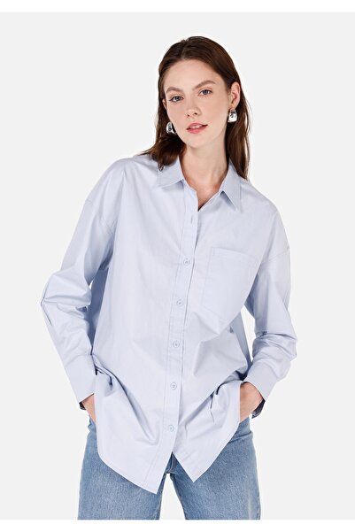 Colin's Relaxed Fit Shirt Neck Düz Kadın Mavi Uzun Kol Gömlek