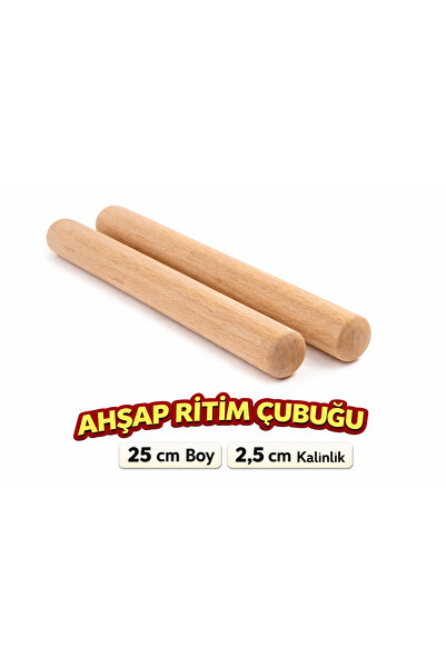 Toy Oyuncak Okul Öncesi 1 Çift Ahşap Ritim Çubuğu Perkusyon Müzik Sopası 25 cm