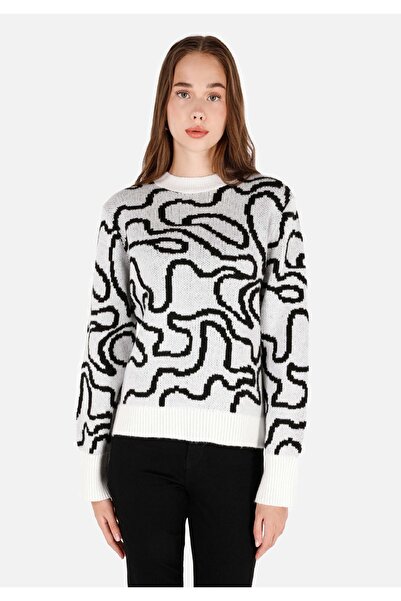 Colin's Regular Cut Crew Neck Patterned White Women's Sweater Cl1071141