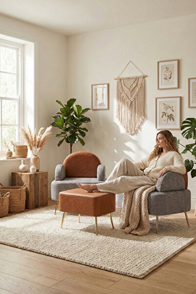 Zem Petra Çay Seti, Siyah Kazayağı/Taba Deri (2 ADET TEKLİ BERJER 1 ADET PUF)