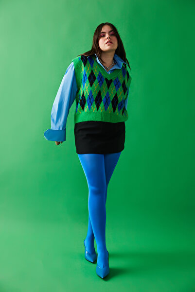 Penti Mavi Fashion Wet Look Külotlu Çorap-Pentilicious