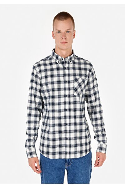 Colin's Slim Fit Klasik Yaka Ekoseli Erkek Lacivert Uzun Kol Gömlek