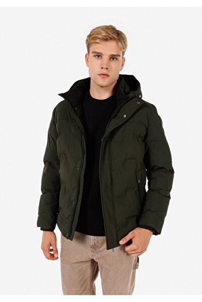 Colin's Palton verde pentru bărbați, croială normală cu glugă