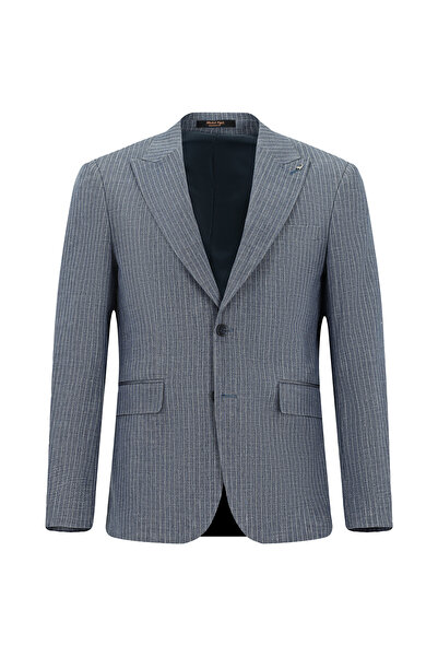 Abdullah Kiğılı 7 Drop Slim Fit Classic Striped Linen Blend Jacket