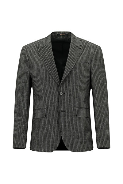 Abdullah Kiğılı 7 Drop Slim Fit Κλασικό ριγέ μπουφάν από μείγμα λινών