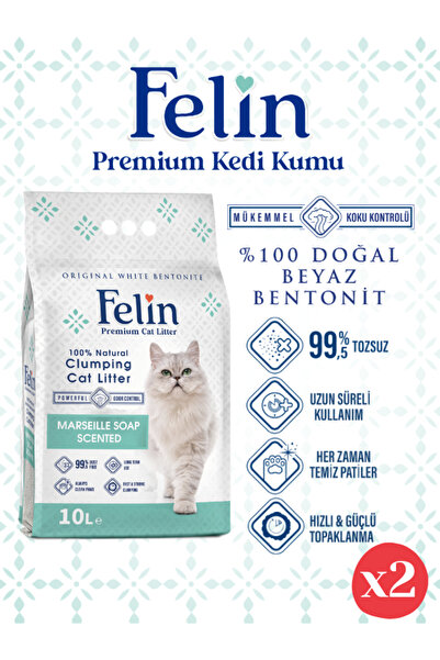 FELİN Marsilya Sabunu Kokulu Topaklanan Ince Taneli Kedi Kumu 10lx2