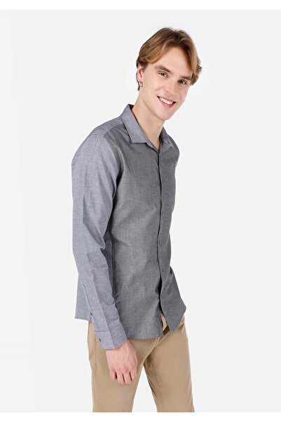 Colin's Cămașă Slim Fit Gât simplu Cămașă gri pentru bărbați cu mânecă lungă
