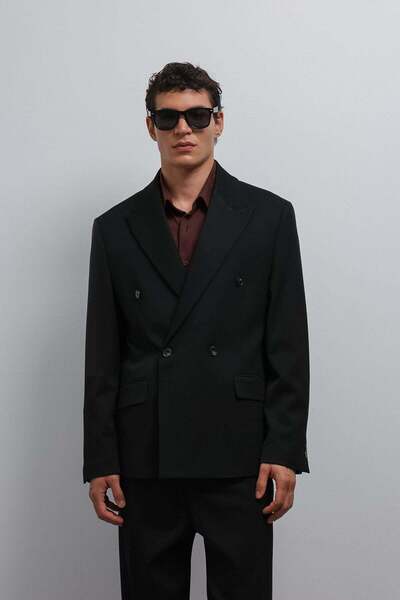 Antioch سترة بليزر سوداء للرجال ذات صدر مزدوج