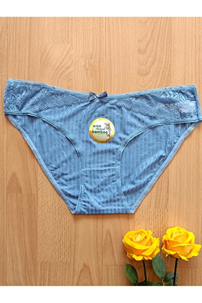 Papatya Zone Bamboo Rib Knit Lace Detailed Women's Underwear Panties (Indigo)