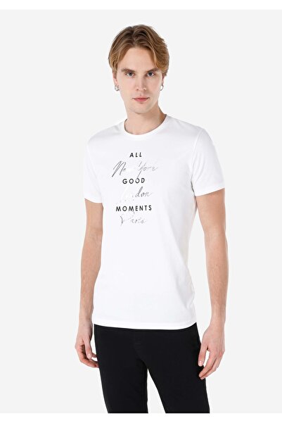 Colin's تي شيرت أبيض بأكمام قصيرة وياقة مستديرة وقصة ضيقة للرجال