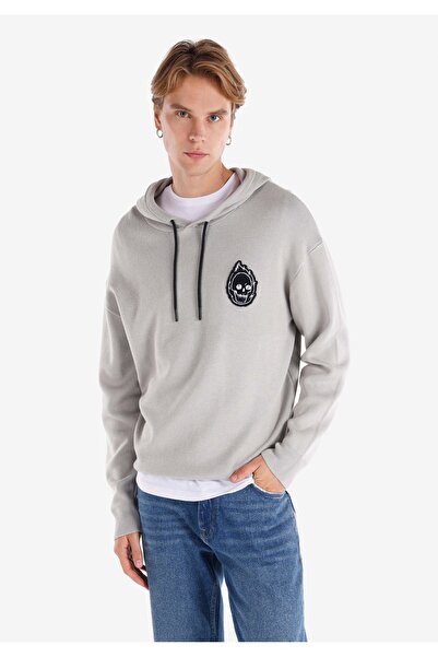 Colin's Regular Fit Baskılı Kapüşonlu Gri Erkek Kazak