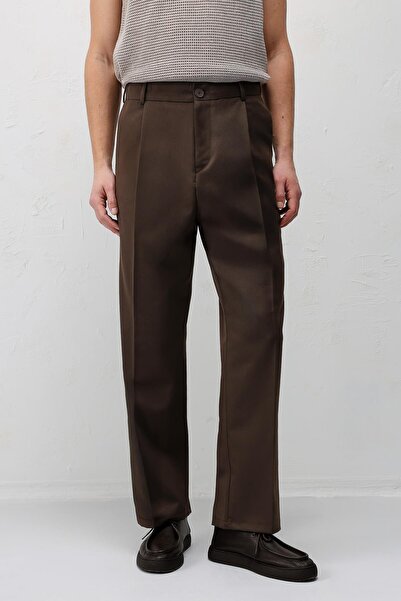 Antioch Kahve Pileli Relaxed Fit Erkek Pantolon