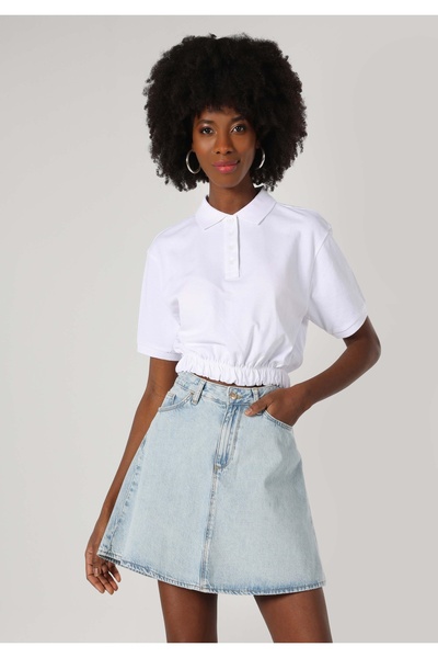 Colin's تي شيرت نسائي أبيض بأكمام قصيرة وياقة بولو بقصة عادية