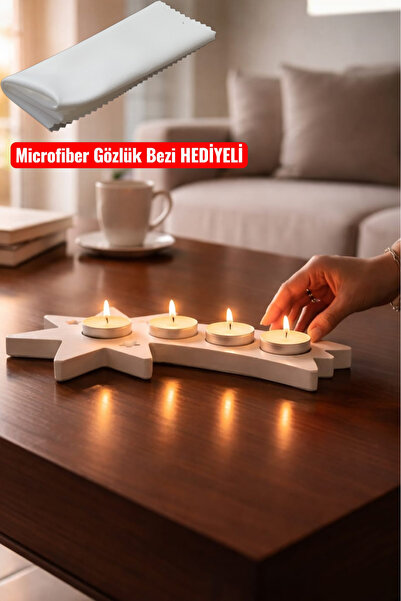 bonjorno aksesuar 4’lü Yıldız Mumluk Dekoratif – Tealight Mum Hediyeli – Masa...