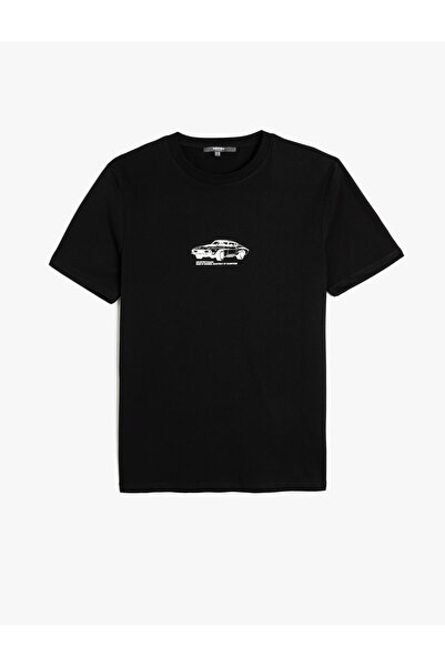 Koton Tričko Crew Neck s krátkým rukávem, bavlněné potištěné tričko Slim Fit