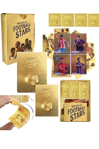OYUNCAKSAHİLİ Football Player Gold 3D Animated Size Playing Card 36 Pieces Flexible Shiny Cards Do Not Get Wet and Do Not Deform