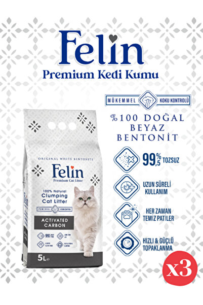 FELİN Aktif Karbonlu Topaklanan Ince Taneli Kedi Kumu 5lx3