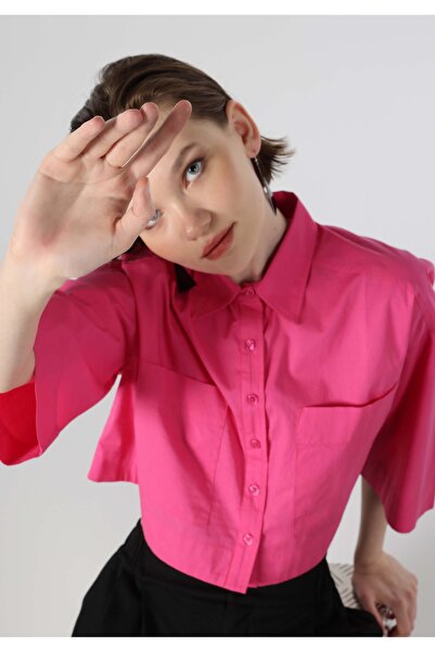 Colin's Relaxed Fit Shirt Neck Düz Kadın Pembe ¾ Kol Gömlek