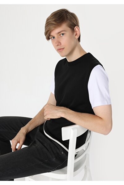 Colin's Slim Fit Round Neck Jacquard Men's Black Sweater