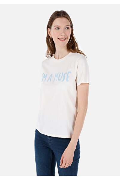 Colin's Tricou alb de damă cu mânecă scurtă