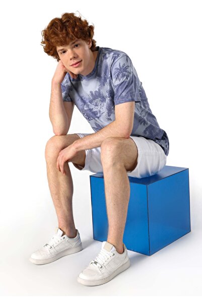 Colin's تي شيرت رجالي قصير الأكمام مطبوع باللون الأزرق - رقبة دائرية