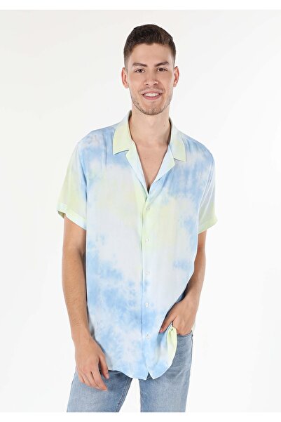 Colin's Regular Fit Viscose Shirt Neck Printed Men's Blue Short Sleeve Shirt