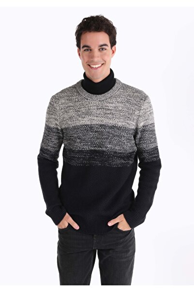 Colin's سترة جاكار ذات رقبة مستديرة للرجال باللون الأزرق الداكن