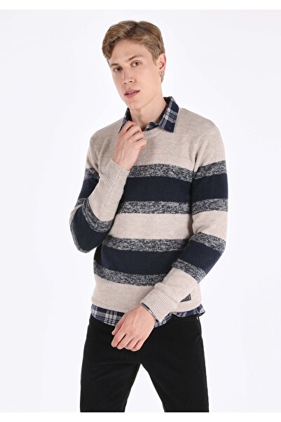 Colin's سترة رجالية من قماش الجاكار ذات رقبة مستديرة وقصة عادية باللون البيج