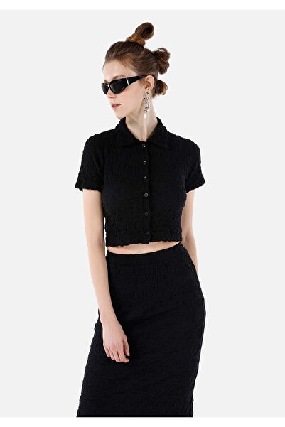Colin's Slim Fit Shirt Neck Kadın Siyah Kısa Kol Tişört