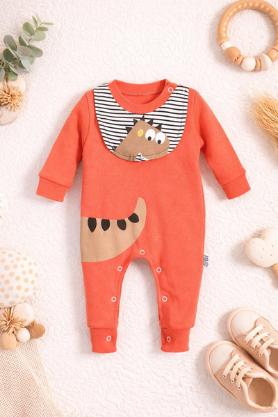 Bubito Baby Romper with Dinosaur Image and Bib Detail