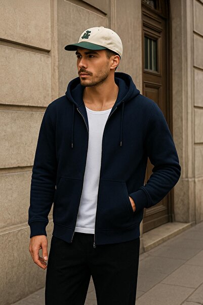 MARKAPIA سويت شيرت رجالي بسحاب وجيوب وقلنسوة وبطانة من الصوف من الداخل