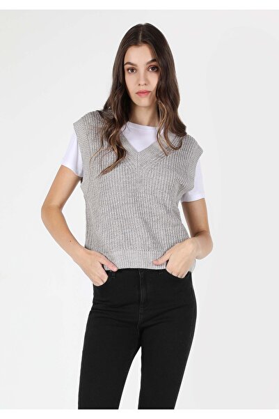 Colin's Regular Fit V-Neck Plain Women's Gray Sweater