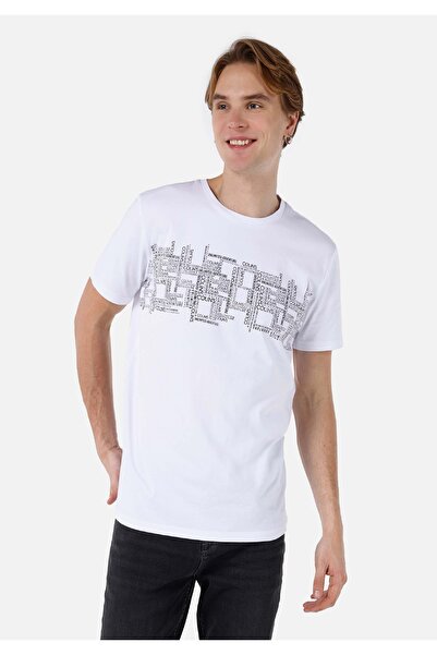 Colin's Tricou cu mânecă scurtă pentru bărbați, alb, cu decolteu normal, cu i...