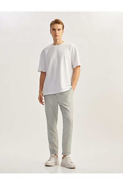 Koton Folded Leg Viscose Blended Buttoned Waist Lace up Slim Fit Summer Trousers