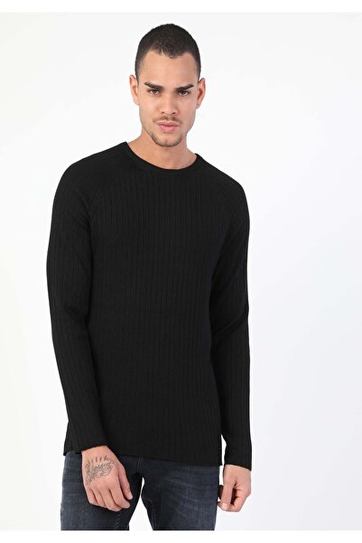 Colin's Ανδρικό μαύρο πουλόβερ Slim Fit με στρογγυλή λαιμόκοψη