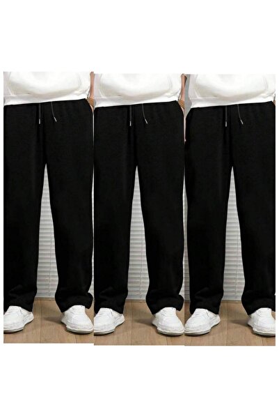 KİMSE GÖRMEDEN Sweatpants Unisex Wide Leg Tube Leg Set of 3 3Pcs Black.Gray.N...